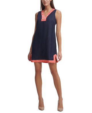 Tommy Hilfiger Women's Contrast Trim Shift Dress Blue Size 8