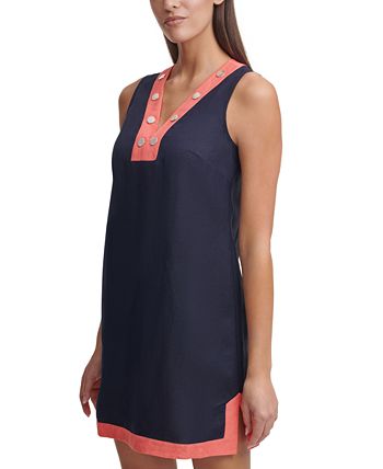 Tommy Hilfiger Women's Contrast Trim Shift Dress Blue Size 8