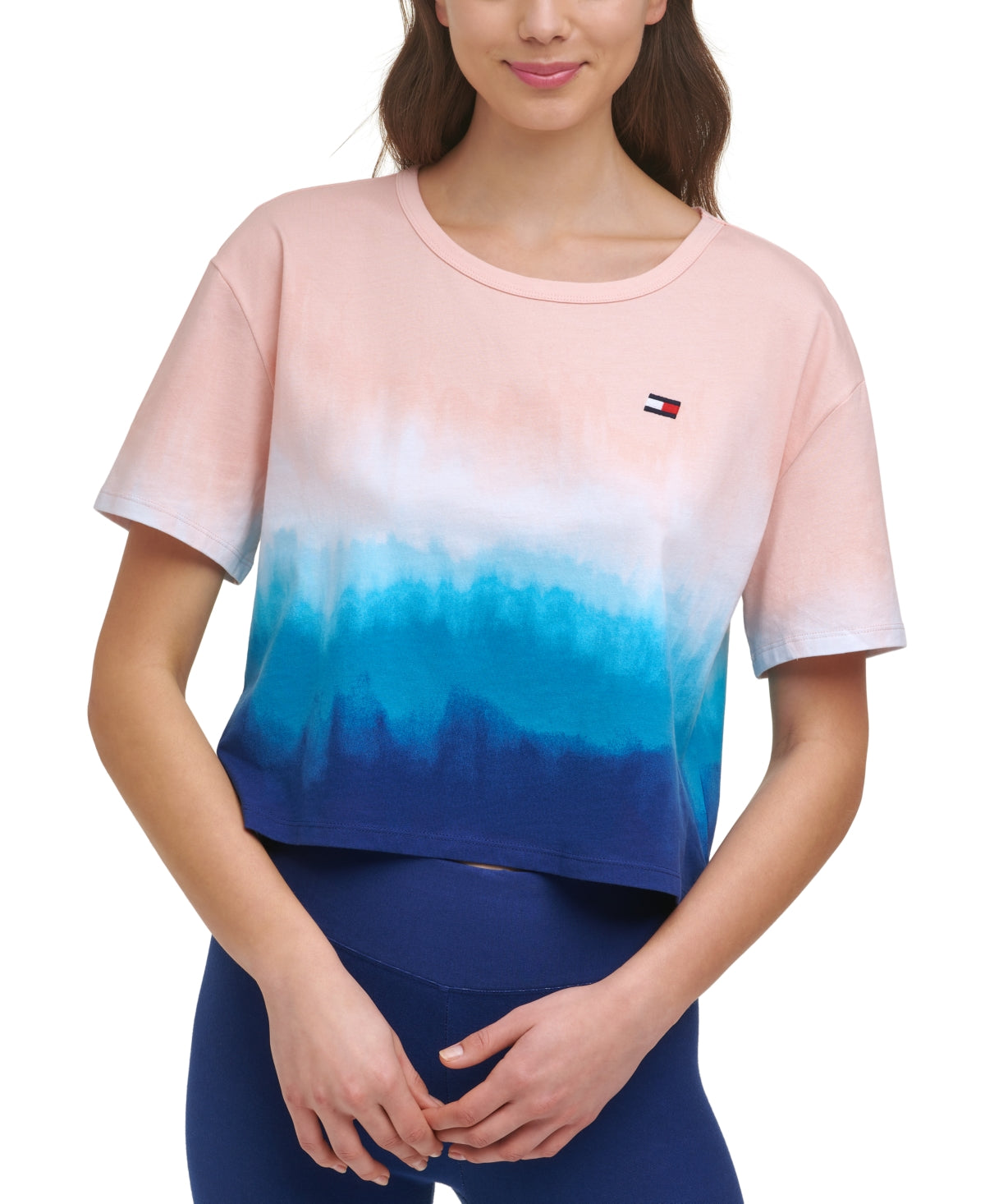 Tommy Hilfiger Women's Sport Cutout Back Ombre T-Shirt Blue Size XX-Large
