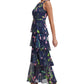 Tommy Hilfiger Women's Chiffon Tiered Halter Maxi Dress Blue Size 10