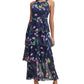 Tommy Hilfiger Women's Chiffon Tiered Halter Maxi Dress Blue Size 6