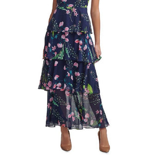 Tommy Hilfiger Women's Chiffon Tiered Halter Maxi Dress Blue Size 6