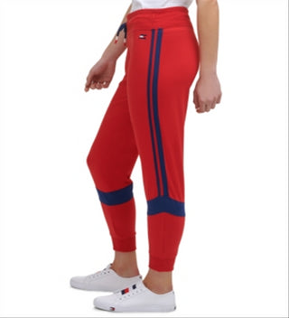 Tommy Hilfiger Women's Sport Colorblocked Logo Jogger Pants Red Size  L