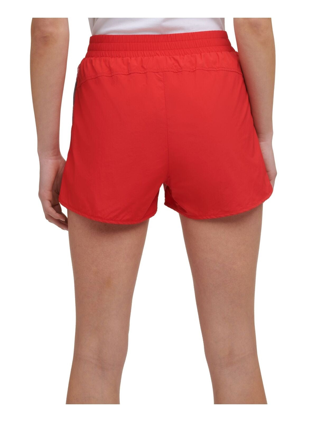 Tommy Hilfiger Women's Stretch Pocketed Interior Briefs Elastic Waist Logo Graphic Active Wear Shorts Red Size Small