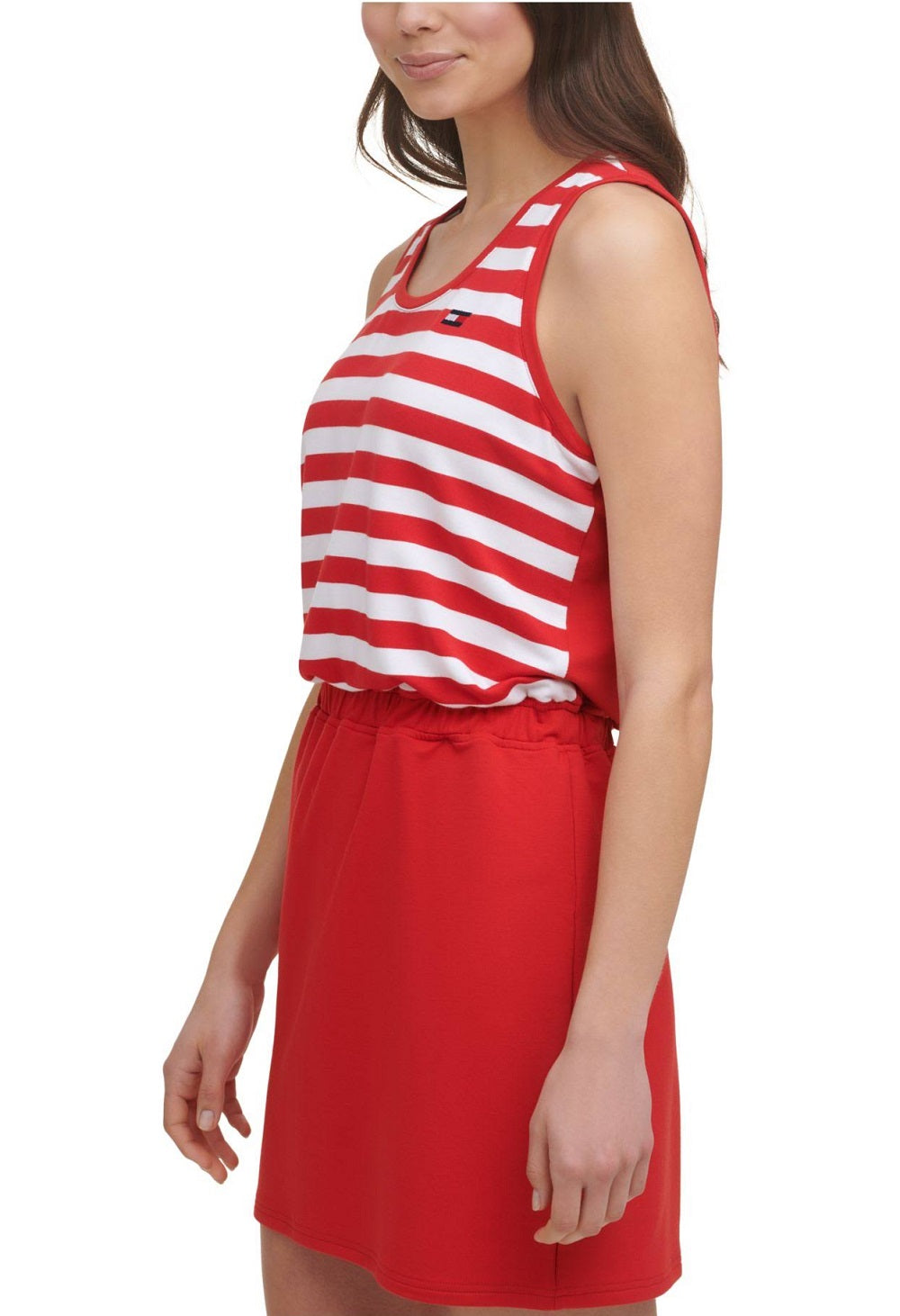 Tommy Hilfiger Women's Stretch Striped Sleeveless Scoop Neck Mini Sheath Dress Red Size Small