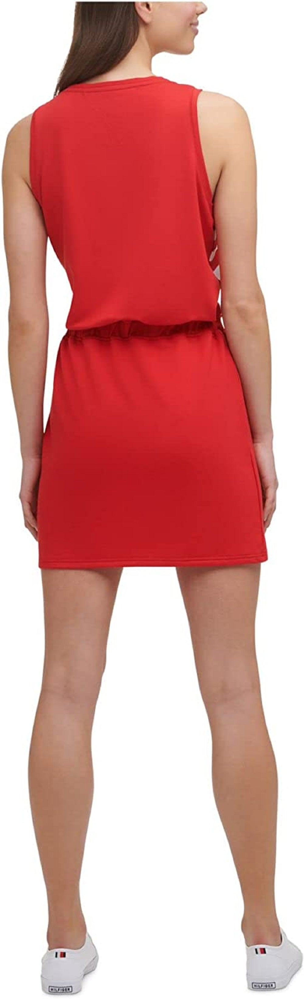 Tommy Hilfiger Women's Stretch Striped Sleeveless Scoop Neck Mini Sheath Dress Red Size Small