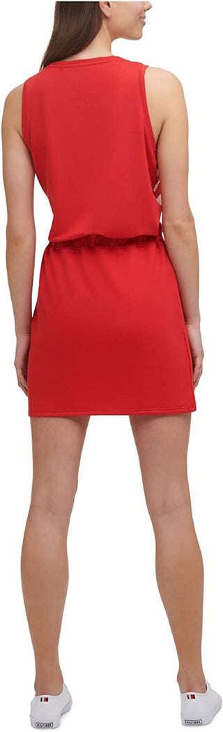Tommy Hilfiger Women's Stretch Striped Sleeveless Scoop Neck Mini Sheath Dress Red Size Small