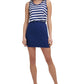 Tommy Hilfiger Women's Stretch Striped Sleeveless Scoop Neck Mini Sheath Dress Blue Size Medium
