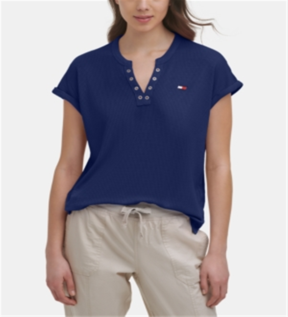 Tommy Hilfiger Women's Waffle Knit T-Shirt Blue Size X-Small
