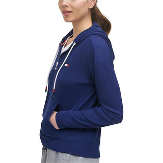 Tommy Hilfiger Women's Sport Waffle Knit Hoodie Blue Size X-Large