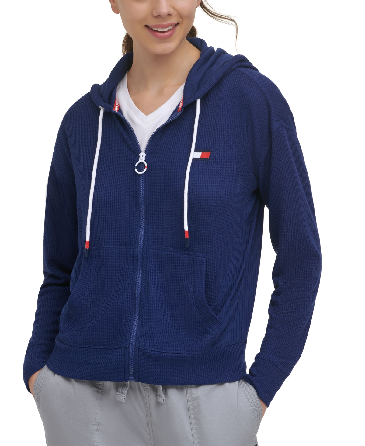 Tommy Hilfiger Women's Sport Waffle Knit Hoodie Blue Size X-Large