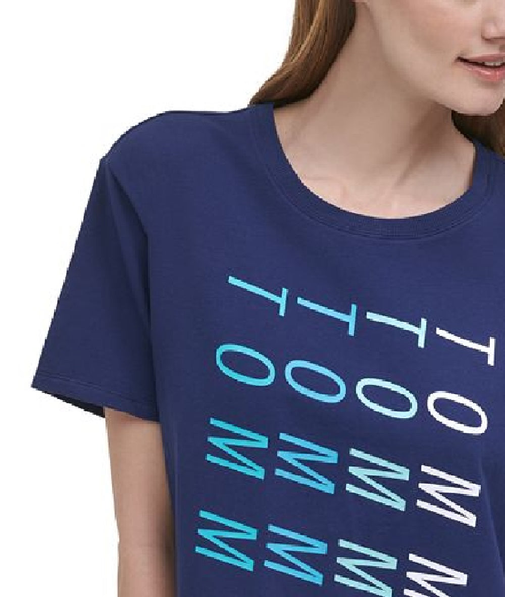 Tommy Hilfiger Women's Logo Graphic Short Sleeve Crew Neck Crop Top Blue Size XX-Large