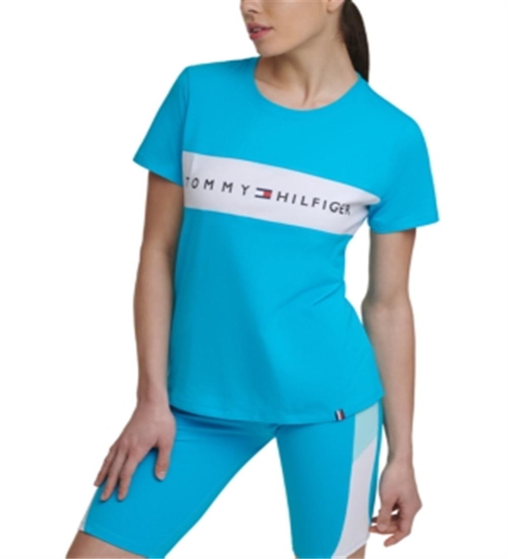 Tommy Hilfiger Women's Sport Colorblocked Logo T-Shirt Blue Size Medium