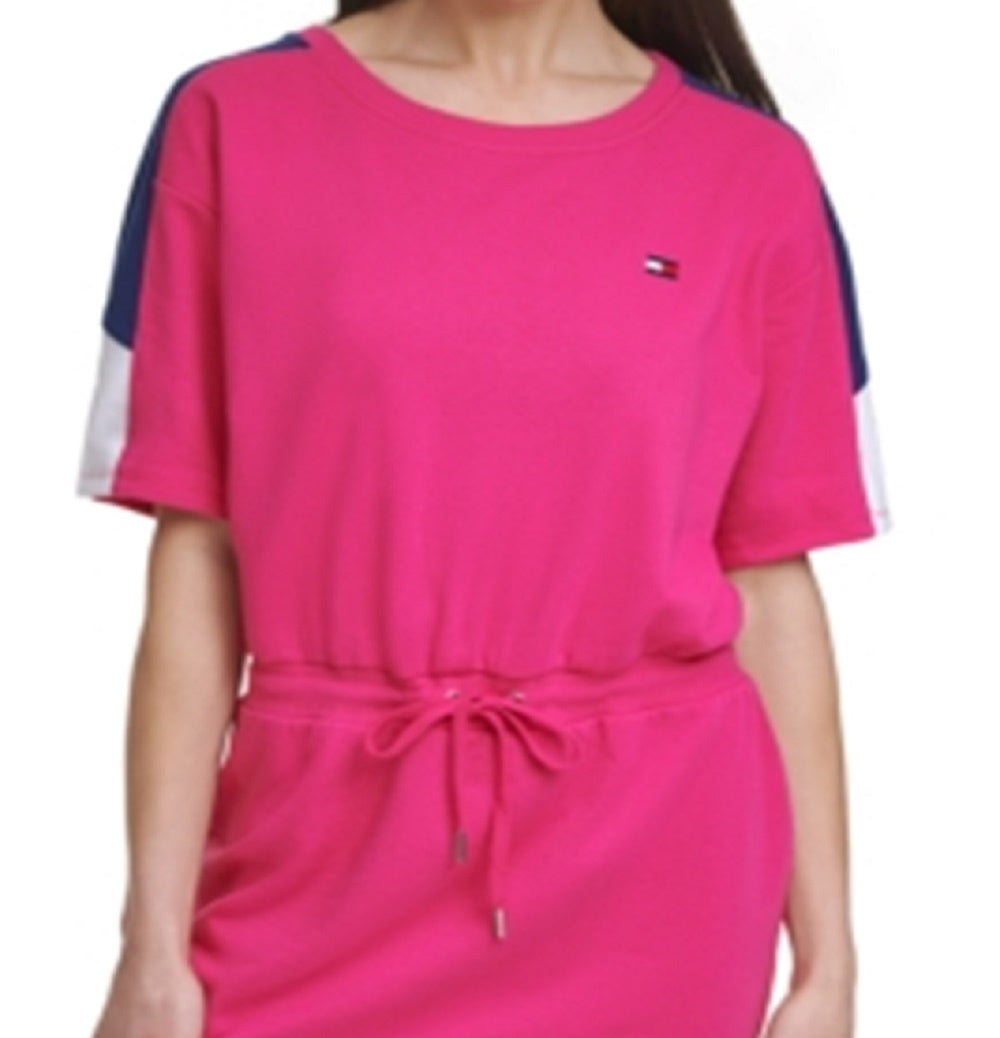 Tommy Hilfiger Women's Drawstring Waist T-Shirt Dress Pink Size Medium