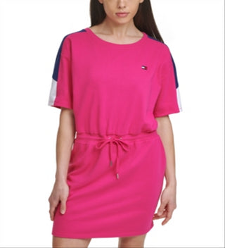 Tommy Hilfiger Women's Drawstring Waist T-Shirt Dress Pink Size Medium