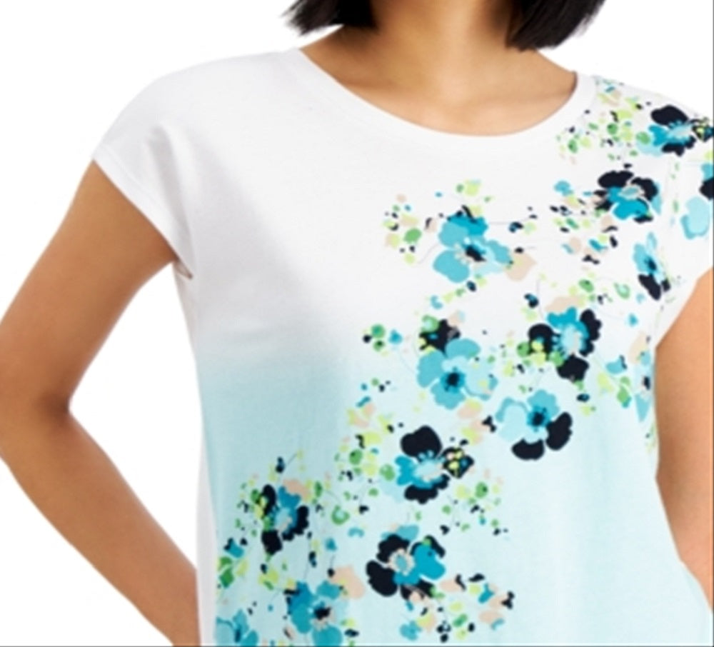 Tommy Hilfiger Women's Clover Print Ombre T-Shirt Blue Size Medium