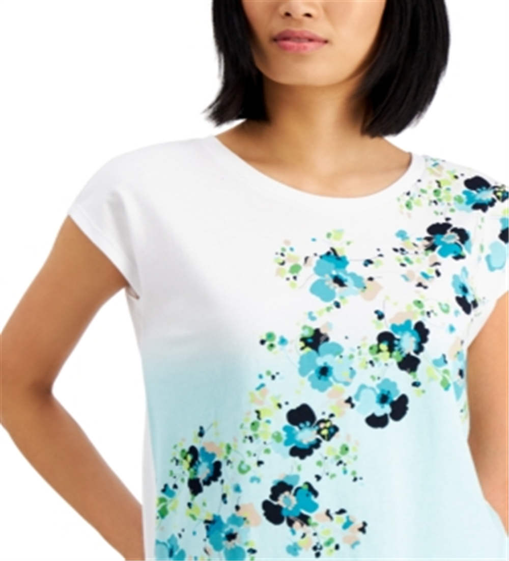 Tommy Hilfiger Women's Clover Print Ombre T-Shirt Blue Size Medium