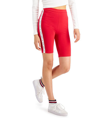 Tommy Hilfiger Women's Stretch Fitted Pull On Style Bike Active Wear Shorts Red Size Medium