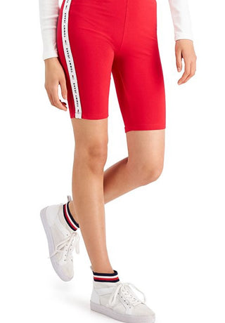 Tommy Jeans Women's Logo Tape Bike Shorts Red Size XX-Small