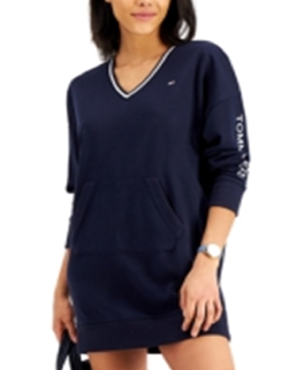 Tommy Jeans Women's V Neck Sweatshirt Dress Blue Size Small