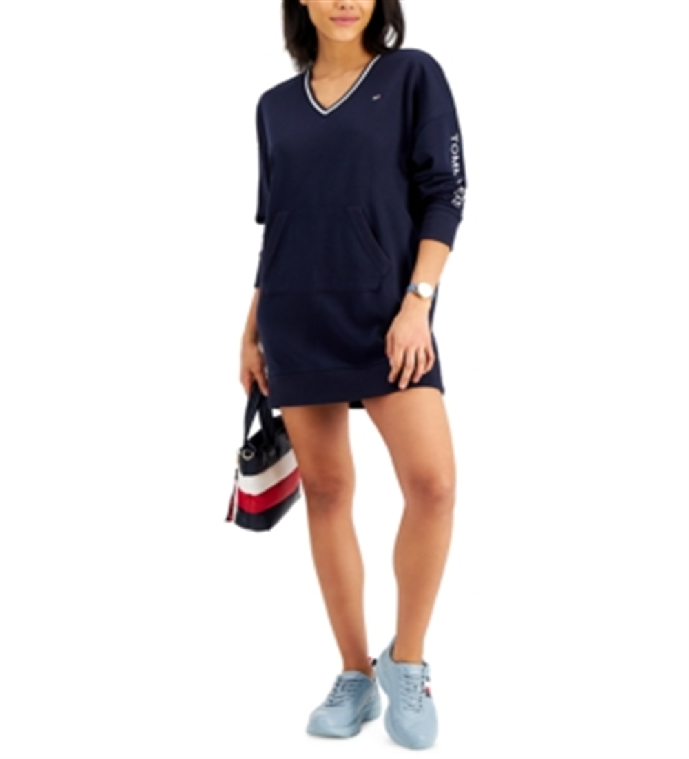 Tommy Jeans Women's V Neck Sweatshirt Dress Blue Size Small