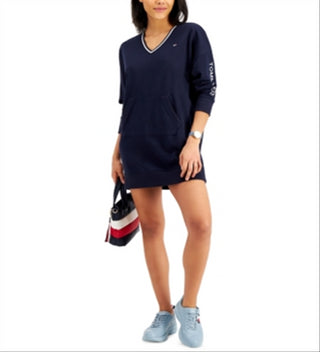 Tommy Jeans Women's V Neck Sweatshirt Dress Blue Size Small