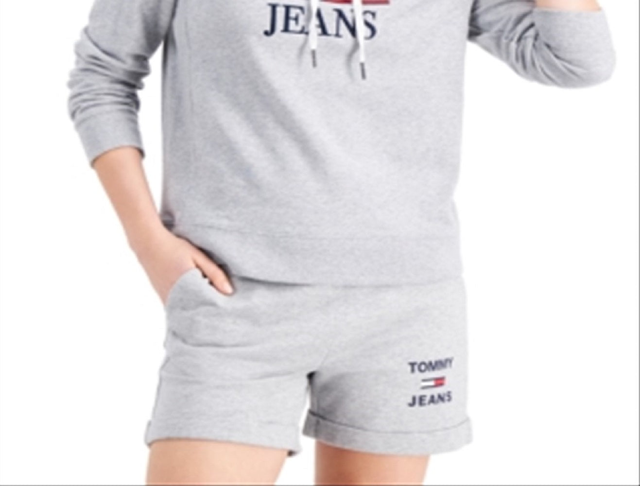 Tommy Jeans Women's Tie Ribbed Hem Cuffs And Side Seams Long Sleeve Hoodie Top Gray Size Medium