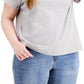 Tommy Hilfiger Women's Heart Flag Patchwork Heathered T-Shirt Gray Size 3X