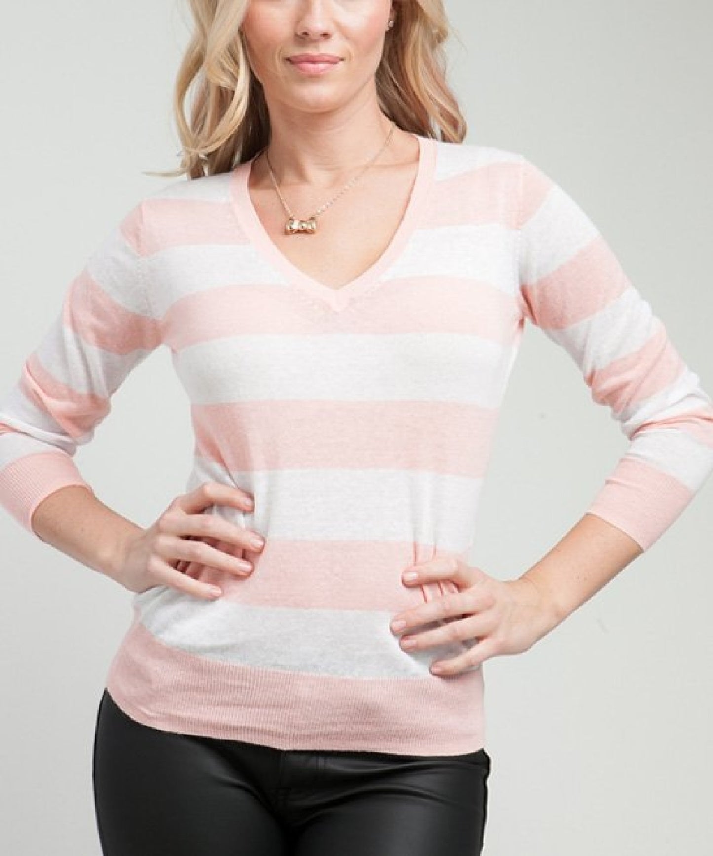Tommy Hilfiger Women's Cotton Rugby Stripe Sweater Pink Size Large