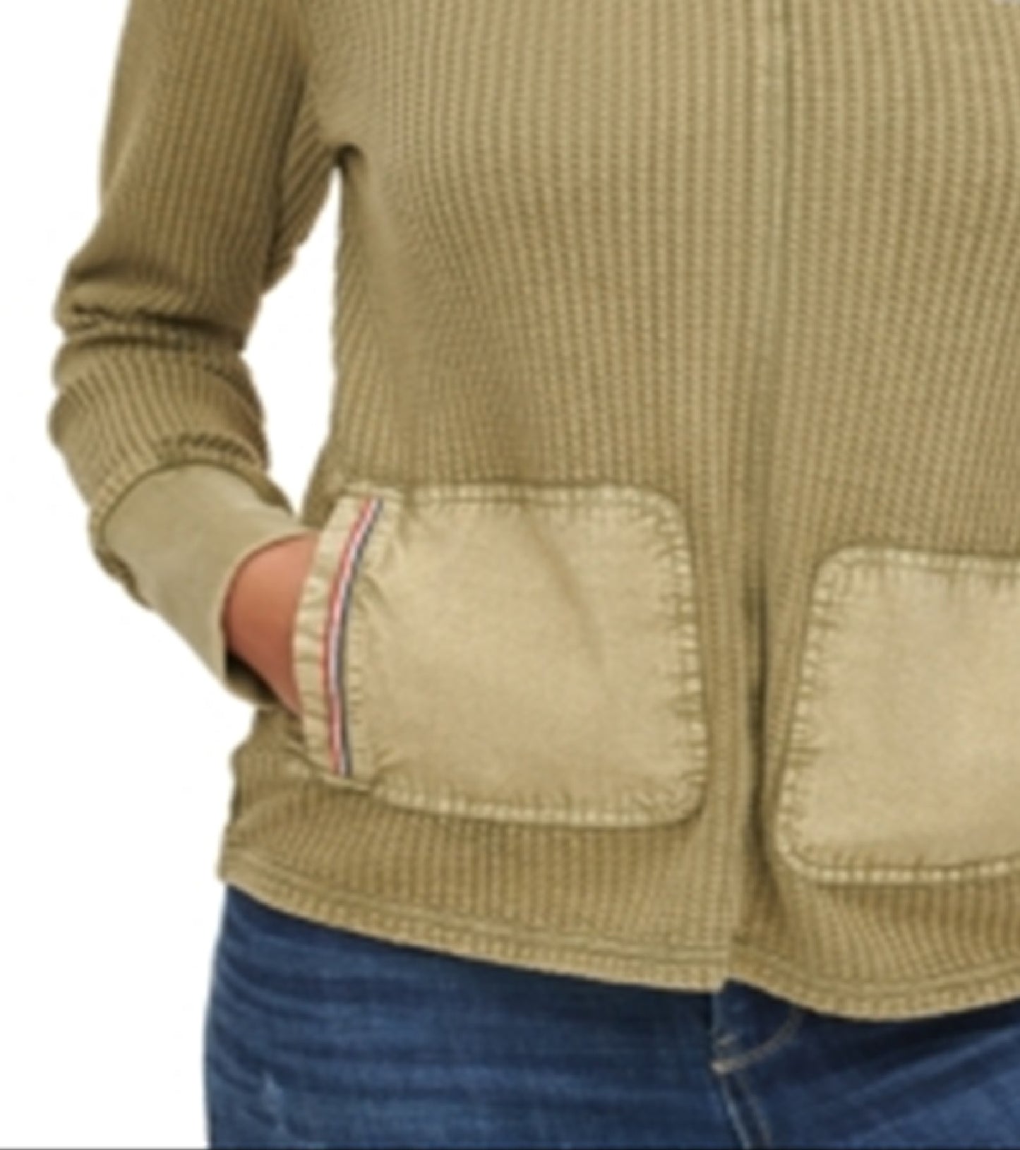 Tommy Jeans Women's Mixed Media Waffle Hoodie Green Size Large