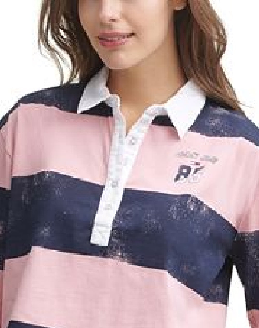 Tommy Jeans Women's Distressed Long Sleeve Cotton Polo Shirt Pink Size Large