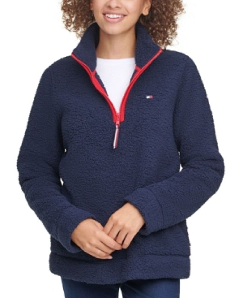 Tommy Hilfiger Women's Fuzzy Zip Up Sweatshirt Blue Size Medium