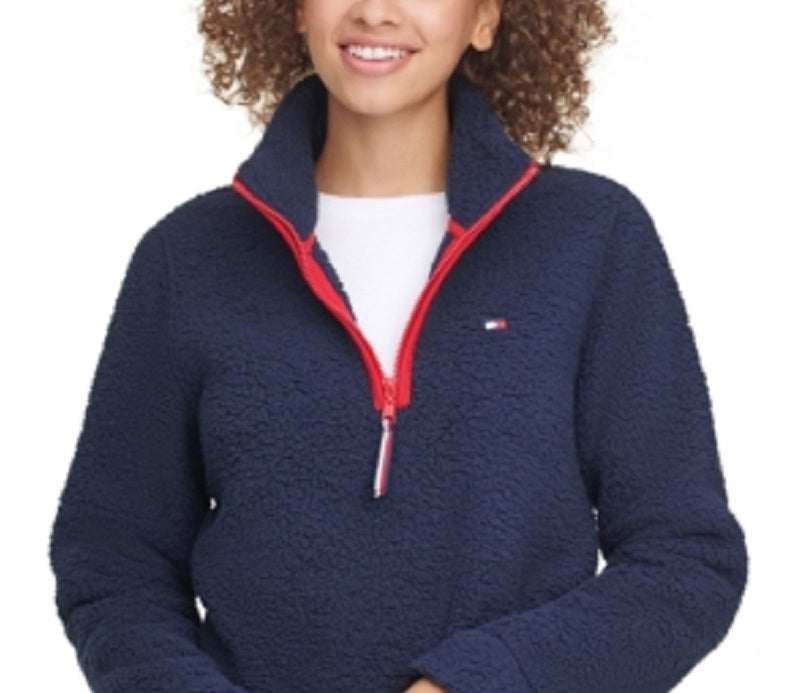 Tommy Hilfiger Women's Fuzzy Zip Up Sweatshirt Blue Size Medium