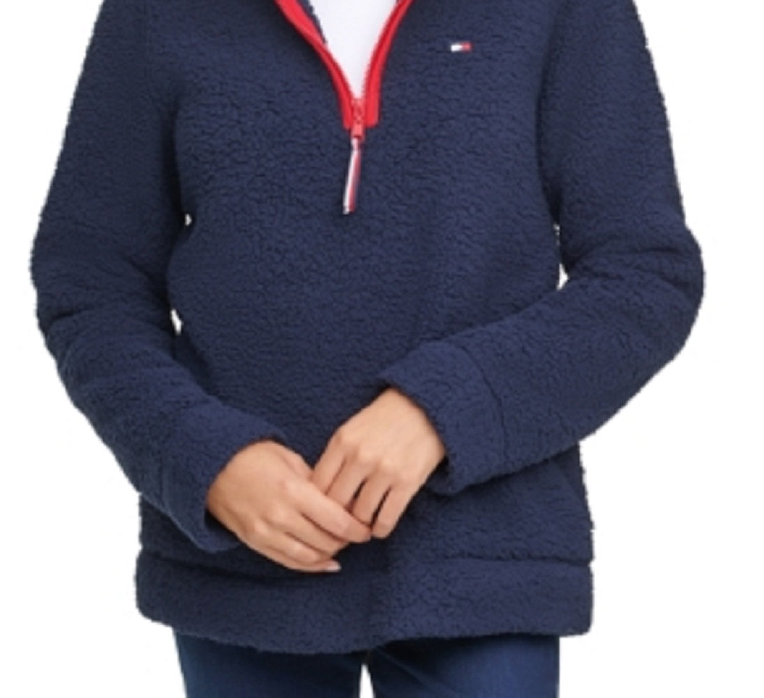 Tommy Hilfiger Women's Fuzzy Zip Up Sweatshirt Blue Size Medium