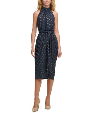Tommy Hilfiger Women's Glitter Dot Mock Neck Dress Blue Size 4