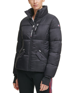 Tommy Hilfiger Women's Thumbhole Cuff Puffer Jacket Black Size Large