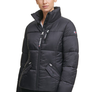 Tommy Hilfiger Women's Thumbhole Cuff Puffer Jacket Black Size Large