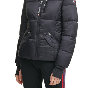 Tommy Hilfiger Women's Thumbhole Cuff Puffer Jacket Black Size Large
