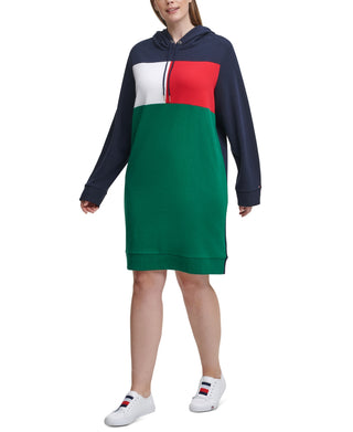 Tommy Hilfiger Women's Plus Colorblocked Hoodie Dress -Green Size 2X