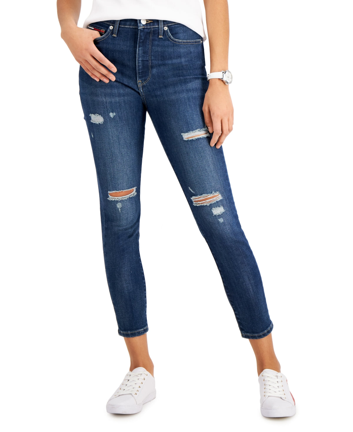 Tommy Jeans Women's Ripped Skinny Ankle Jeans Blue Size 27