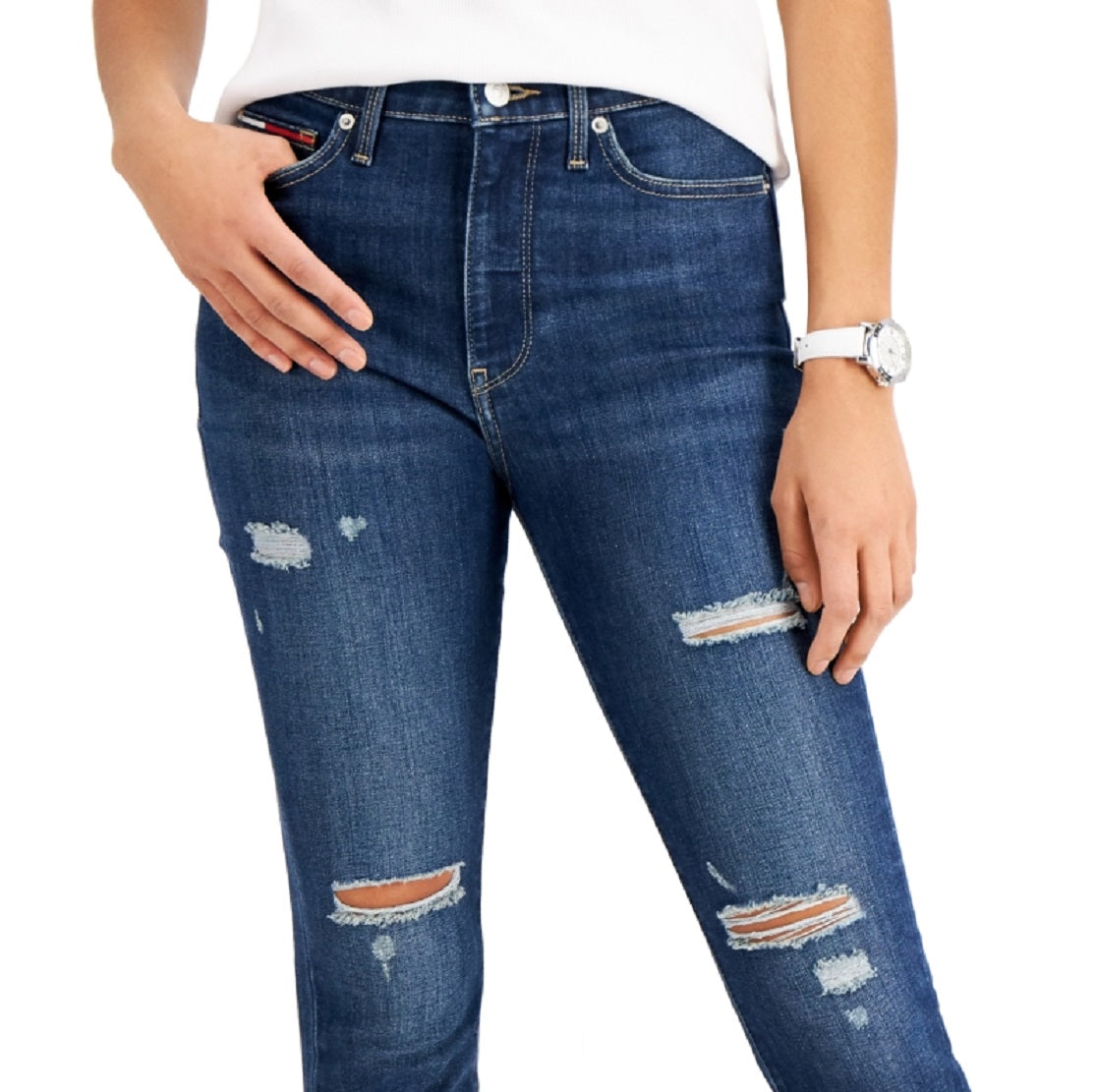 Tommy Jeans Women's Ripped Skinny Ankle Jeans Blue Size 27