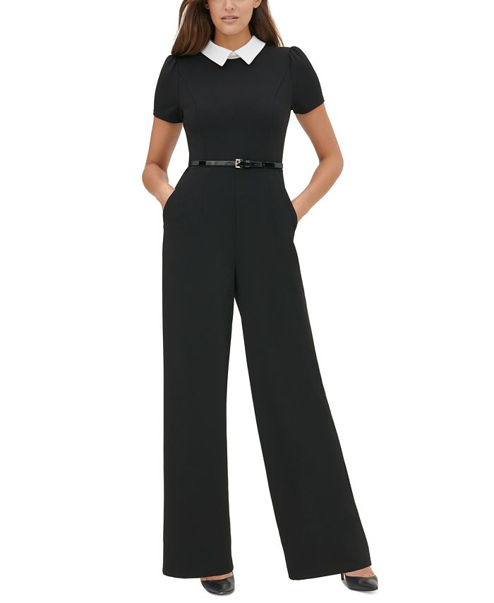 Tommy Hilfiger Women's Collared Belted Jumpsuit Black Size 2