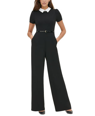 Tommy Hilfiger Women's Collared Belted Jumpsuit Black Size 2