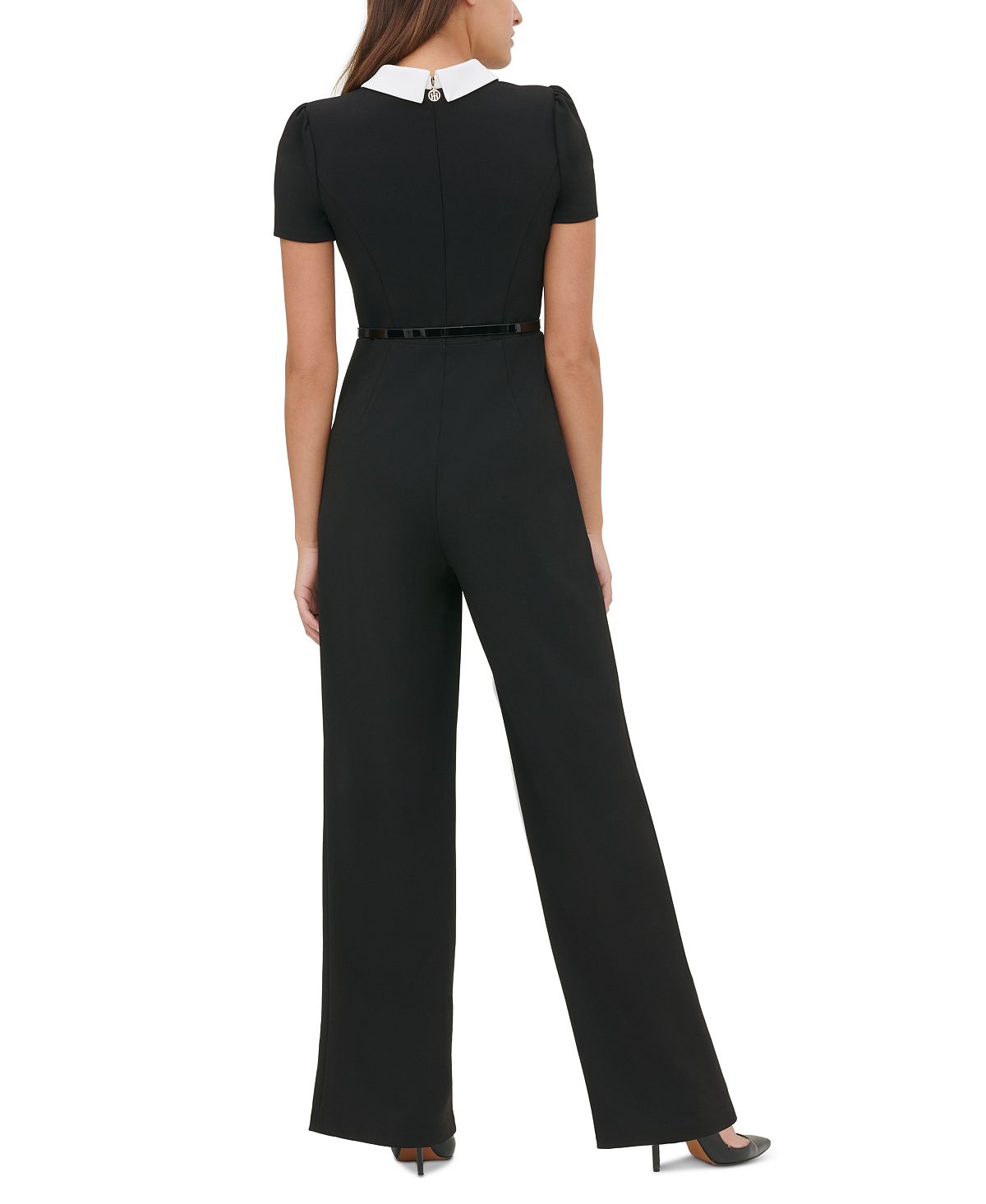 Tommy Hilfiger Women's Collared Belted Jumpsuit Black Size 2