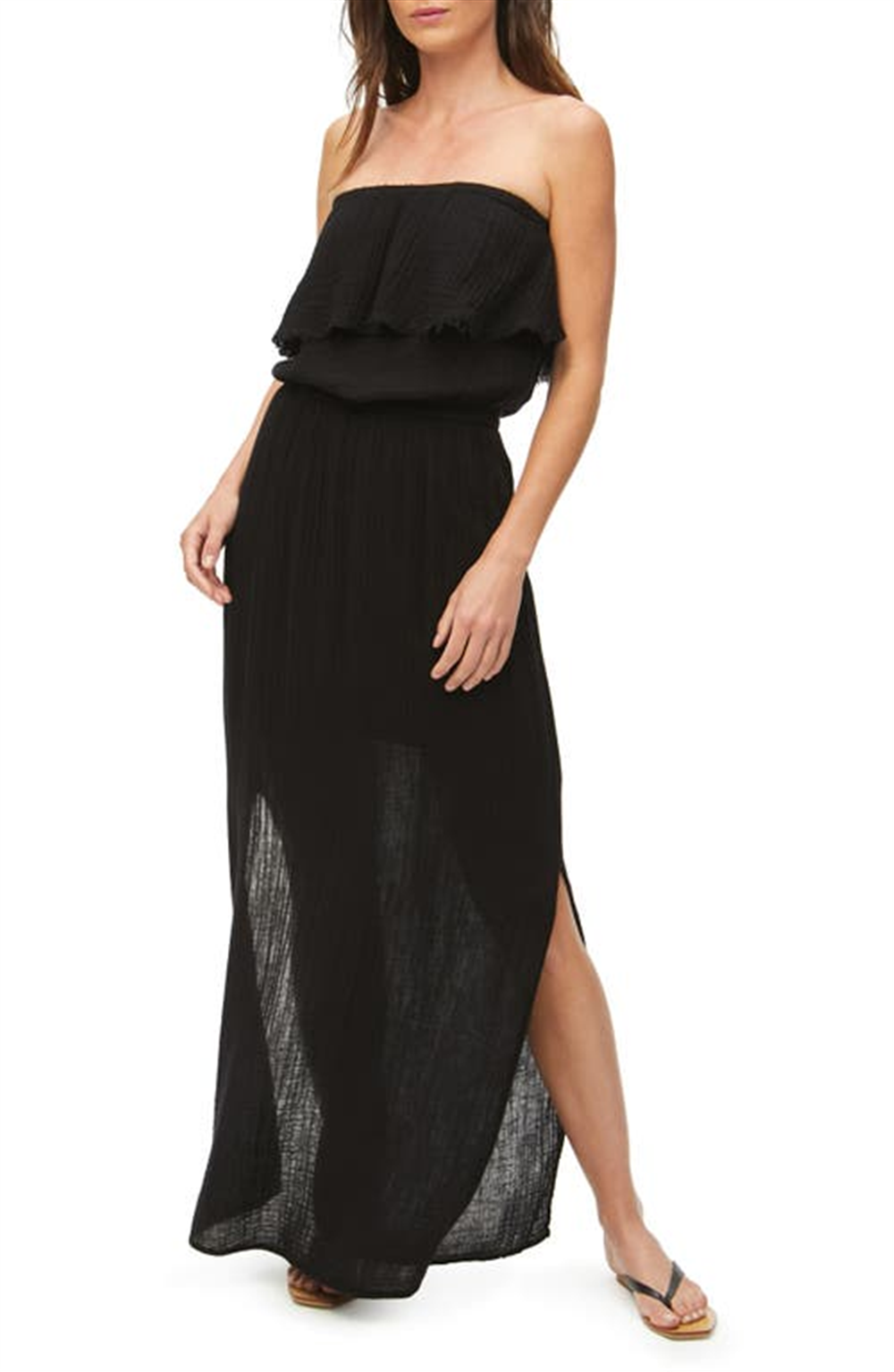 Michael Stars Tara Black Strapless Cotton Maxi Dress, Size XL