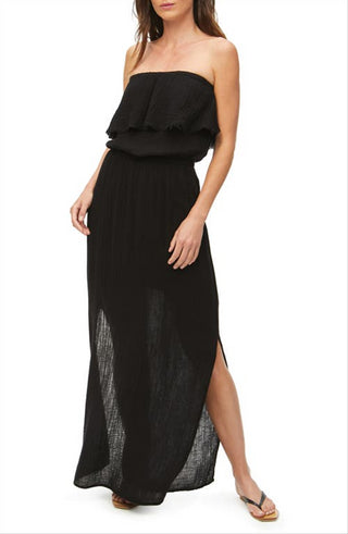 Michael Stars Tara Black Strapless Cotton Maxi Dress, Size XL