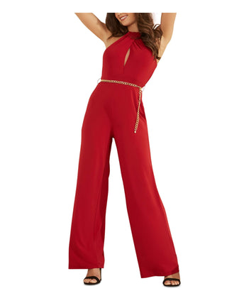 GUESS Women's Madeline Chain Embellished Halter Jumpsuit Red Size X-Large