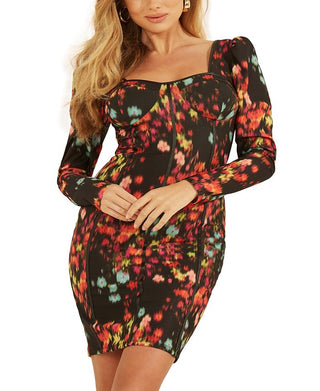 GUESS Women's Rachel Puff Sleeve Bustier Dress Black Size Medium