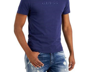 GUESS Men's Short Sleeve Pima Embroidered Logo Tee Blue Size Medium