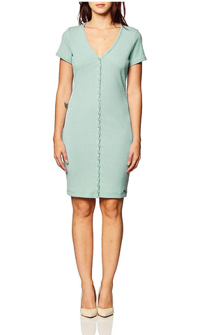 GUESS Womens Eco Raylynn Ribbed Henley Dress Green Size Small